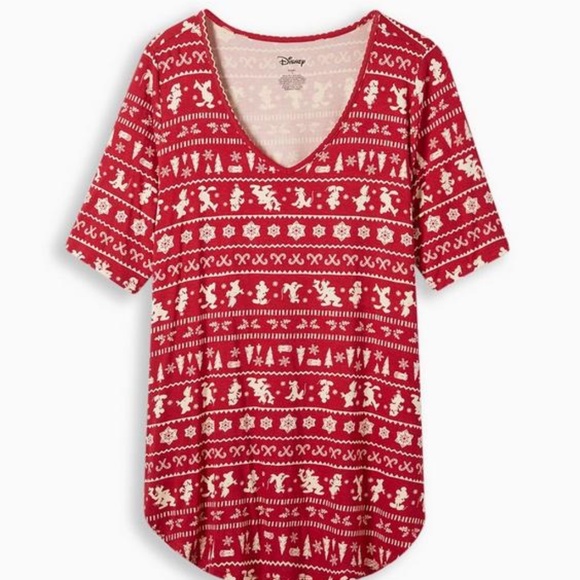 Torrid Disney Tunic - Super Soft Disney Mickey & Friends Holiday Fair Isle Red - Picture 5 of 8